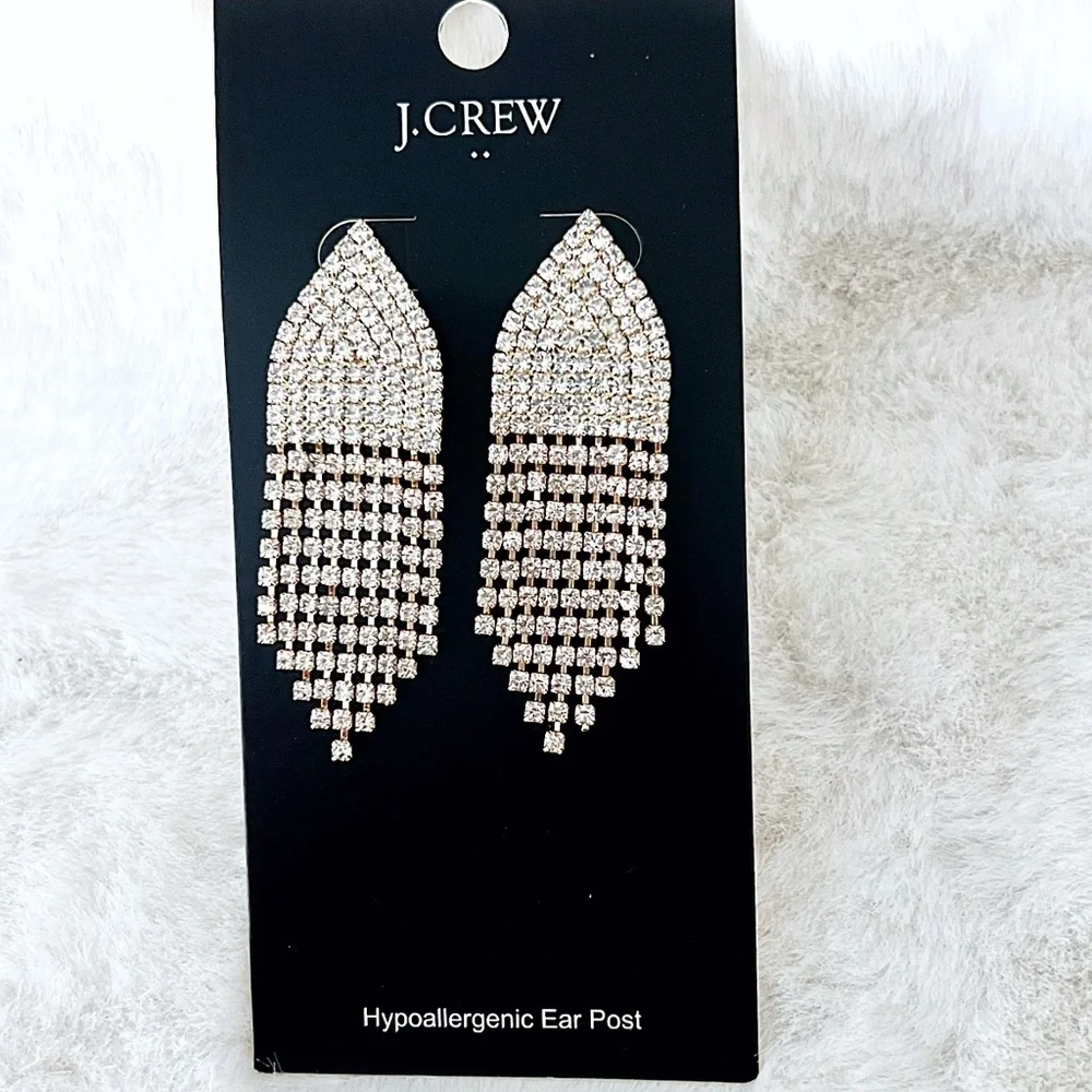 J. Crew Silver Crystal Waterford Statement Earrings